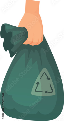 Hand holding recycling trash bag for waste separation