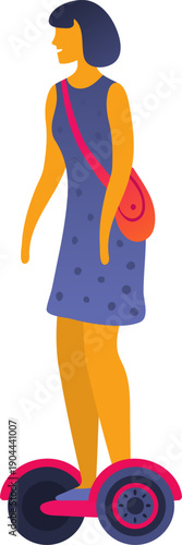 Young woman enjoying electric personal transportation on hoverboard