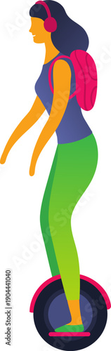 Woman riding electric unicycle enjoying urban travel