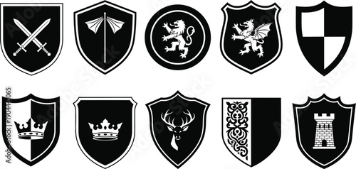 mediaeval heraldic shields emblem symbols. 
