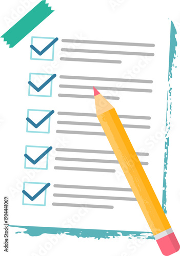 Checklist document with pencil and completed tasks