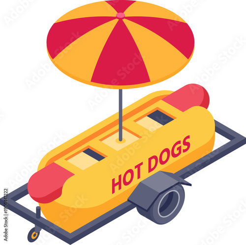 Hot dogs food cart with umbrella street vending