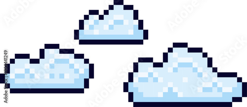 Pixel art clouds floating across a retro gaming sky