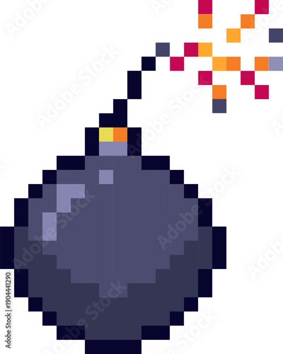 Pixel art bomb with lit fuse exploding danger gaming