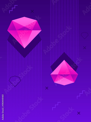 Pink diamonds dropping on a vibrant purple background