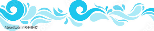 Blue water waves flowing decorative abstract border