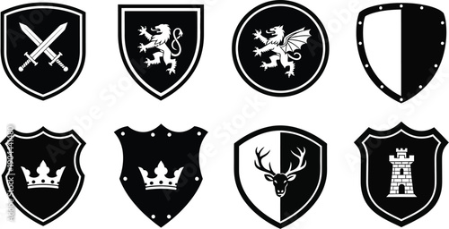 mediaeval heraldic shields emblem symbols. 