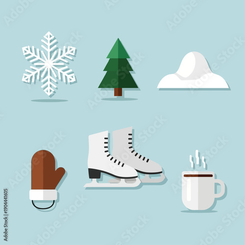 Winter sports and holiday icons set.