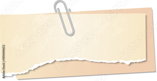 Torn blank paper note attached with paperclip