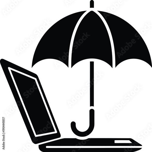 Cybersecurity insurance or protection for a computer data security. Digital data protection reliability and data privacy vector illustration. 