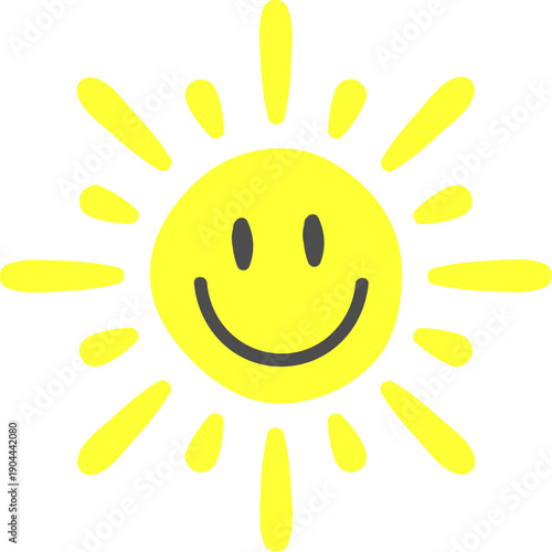 Yellow sun drawing with a happy smiling face