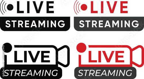 Live streaming icon set collection group with play button video broadcast badges, online stream labels, media recording symbols for social network content isolated on white background vector.