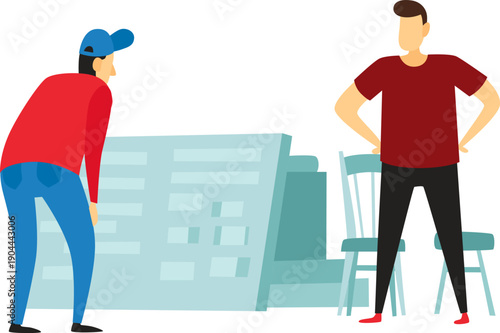 Men moving furniture, setting up new home