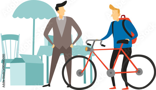 Business person discussing with delivery worker