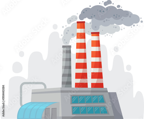 Factory smokestacks emitting pollution into atmosphere