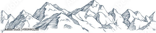 Drawing rugged mountain range symbolizing wilderness adventure and challenge