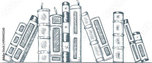 Bookshelf line drawing representing knowledge, education, and learning