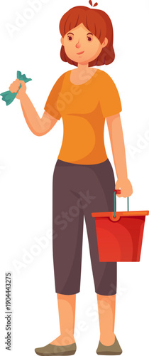 Woman performing daily household cleaning chores