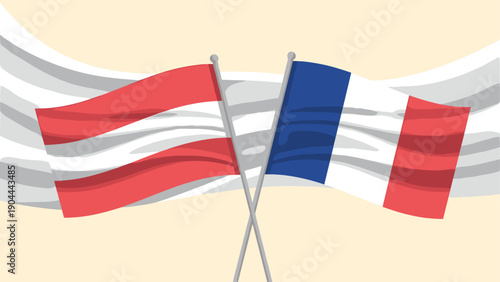 Austrian and French flags crossed, symbolizing international relations and cooperation