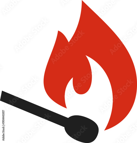 Burning matchstick producing fire and heat symbol