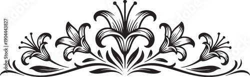 Symmetrical Ornate Lily Flower Flourish - Elegant Floral Decorative Border Element Design