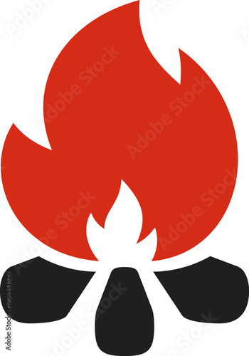 Campfire flames burning on logs vector icon