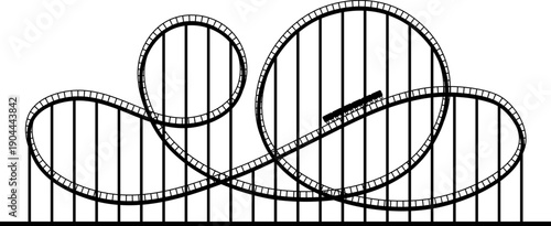 Roller coaster track with a single car climbing