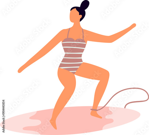 Woman balancing on surfboard pursuing water sport activity