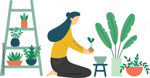 Woman planting new seedling for sustainable home gardening