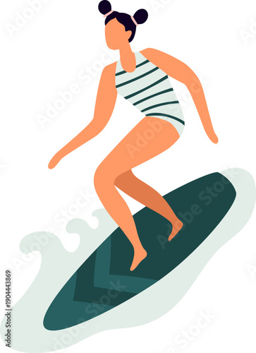 Woman surfing wave on surfboard summer activity
