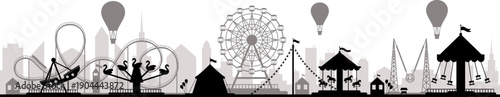 Amusement park funfair rides skyline silhouette panorama