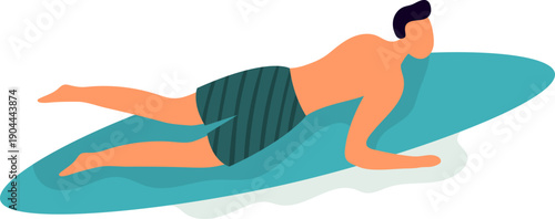 Surfer paddling on surfboard actively enjoying summer vacation