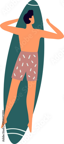 Man lying on surfboard preparing for surf sport