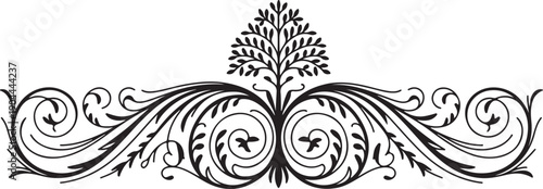 Vintage Black Tree of Life Border with Elegant Swirls and Ornate Floral Accents for Decorative Design