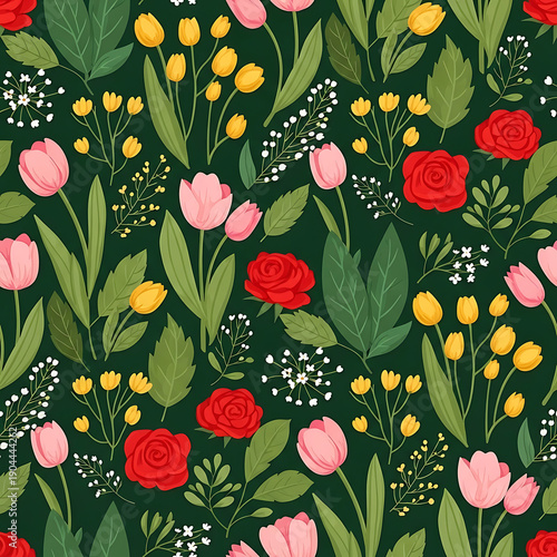 Seamless Floral Patterns Collection with Hand-Drawn Wildflowers, Roses, and Botanical Garden Elements