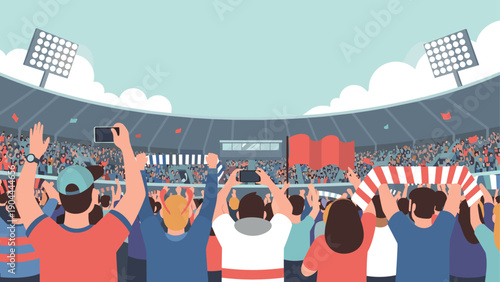 Crowd of cheering fans in a stadium, capturing the excitement of a live sports event