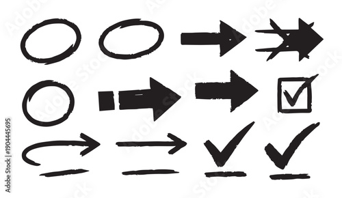 Hand Drawn Arrows, Circles and Checkmarks Vector Set - Business Icons