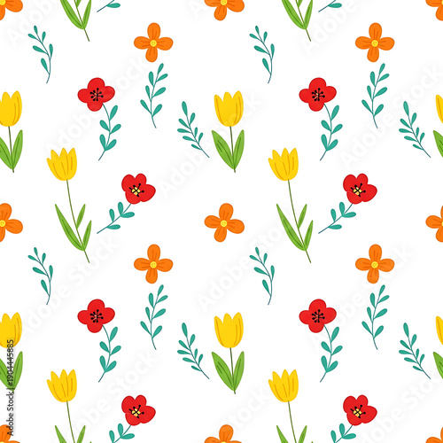 Seamless Floral Patterns Collection with Hand-Drawn Wildflowers and Botanical Elements for Surface Design