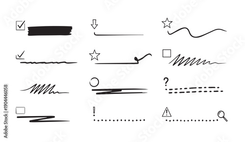 Hand Drawn Vector Elements: Checkmarks, Underlines, Stars, Arrows, Symbols for Design