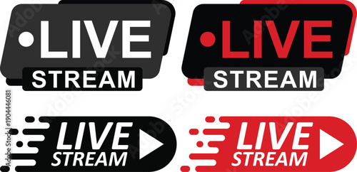 Live streaming icon set collection group with play button video broadcast badges, online stream labels, media recording symbols for social network content isolated on white background vector.