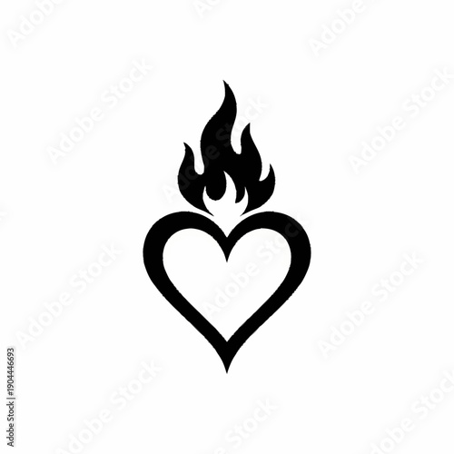 Black heart with flames icon symbolizing passion and love.