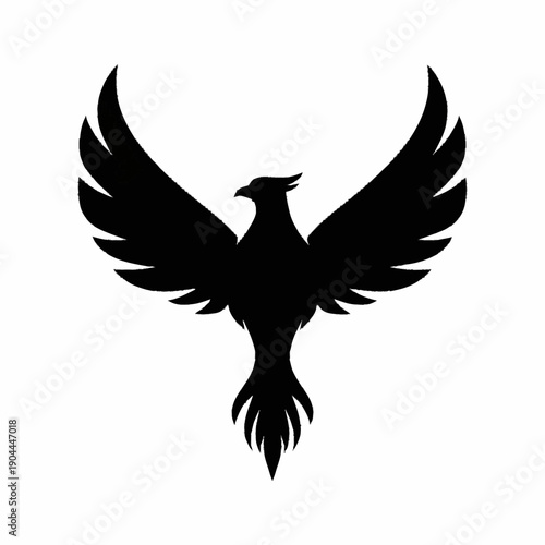 Silhouette of a Majestic Phoenix Bird with Wings Spread Wide.