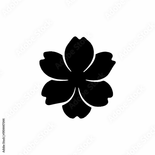 Simple Black Silhouette of a Cherry Blossom Flower.