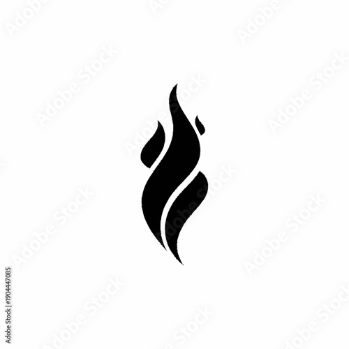Stylized Black Flame Icon on White Background.