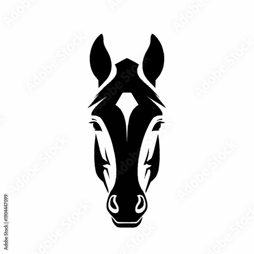 Stylized Black Horse Head Silhouette Front View.