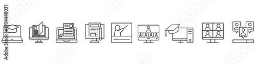 Online school vector icon set.  Distance learning Illustration sign collection. Webinar symbol. Online training  logo.
