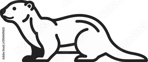 A simplified line art drawing of a smiling ferret, alert and curious