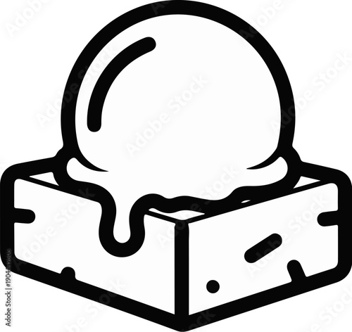 A simplified icon of an ice cream scoop melting on a brownie