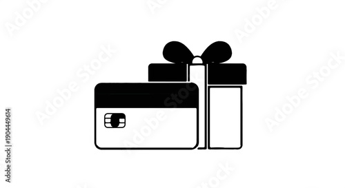 A simplified graphic icon of a gift box next to a credit card