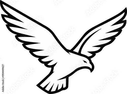 A simplified line drawing of a bird of prey with wings outstretched